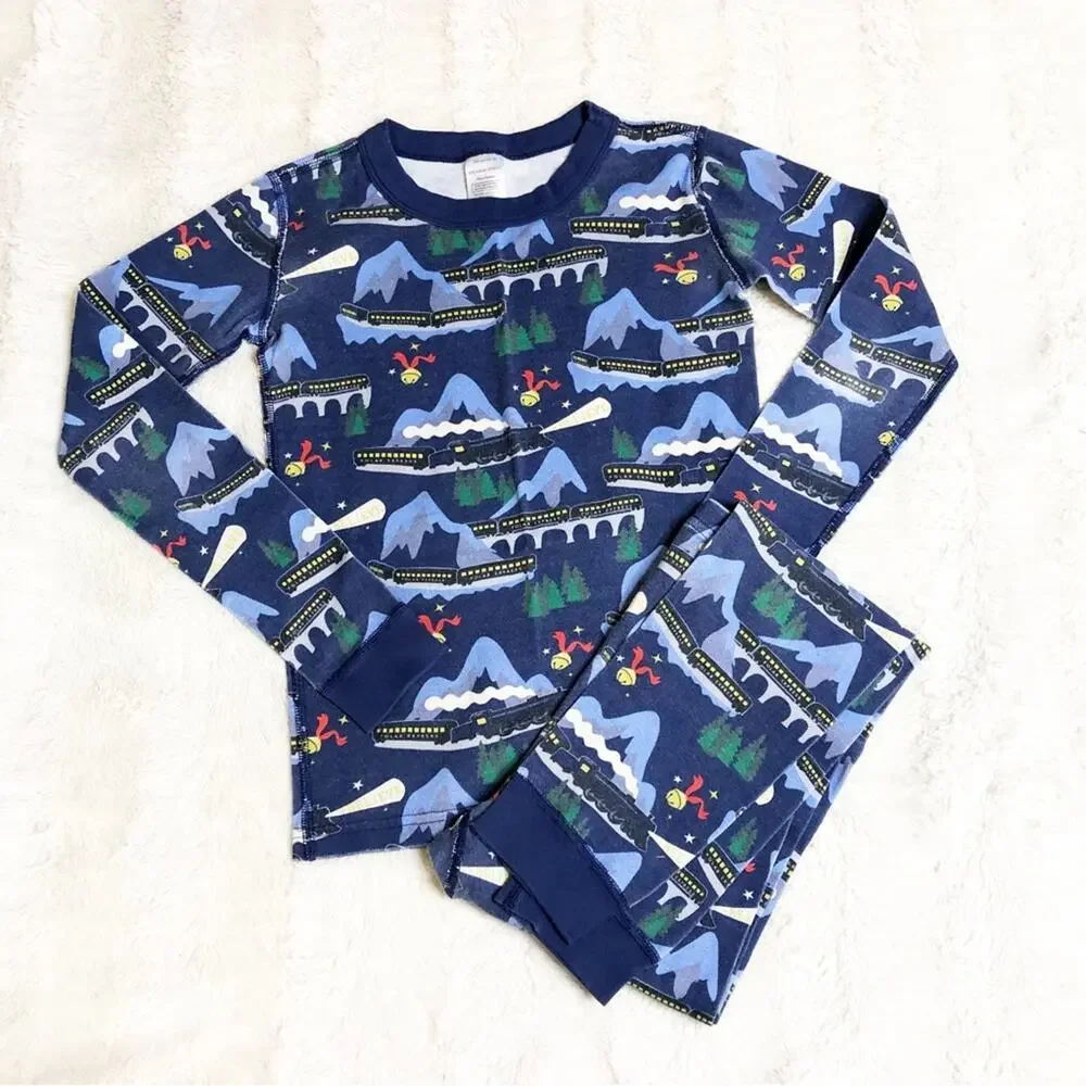 Hanna Andersson Polar Express Christmas blue train pajama set size 150 or US 12